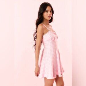 NEW LoveShackFancy Shai Linen Gingham Mini Dress Pink | US 2 UK 6